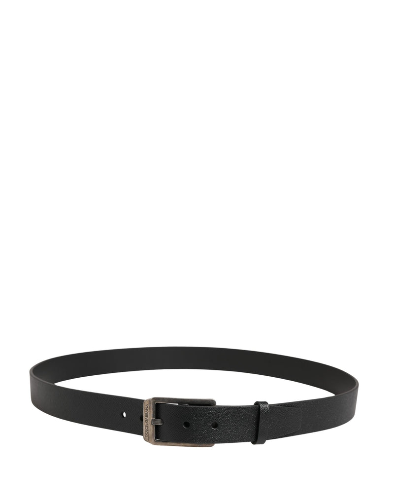 Ceinture Dolce &amp; Gabbana en cuir de veau noir avec boucle en métal argenté