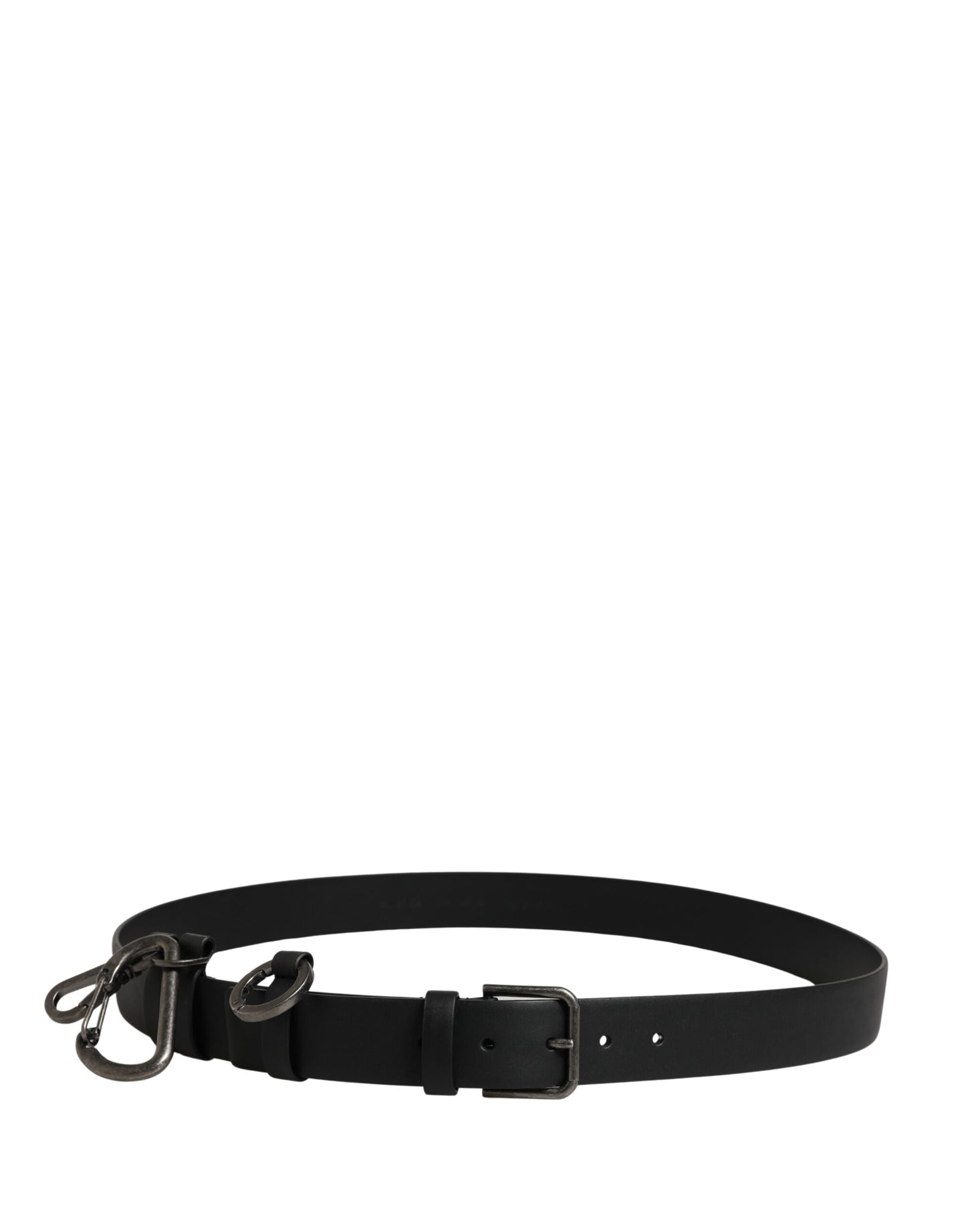 Dolce & Gabbana Black Calf Leather Silver Metal Buckle Belt
