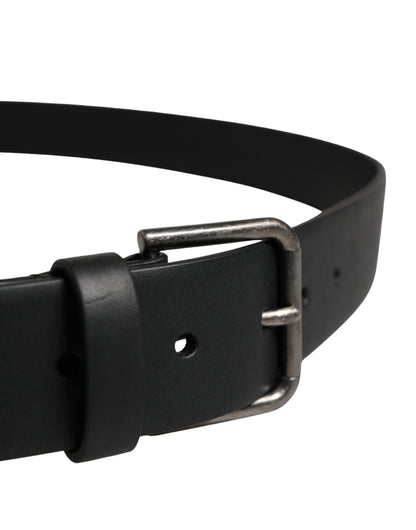 Dolce & Gabbana Black Calf Leather Silver Metal Buckle Belt