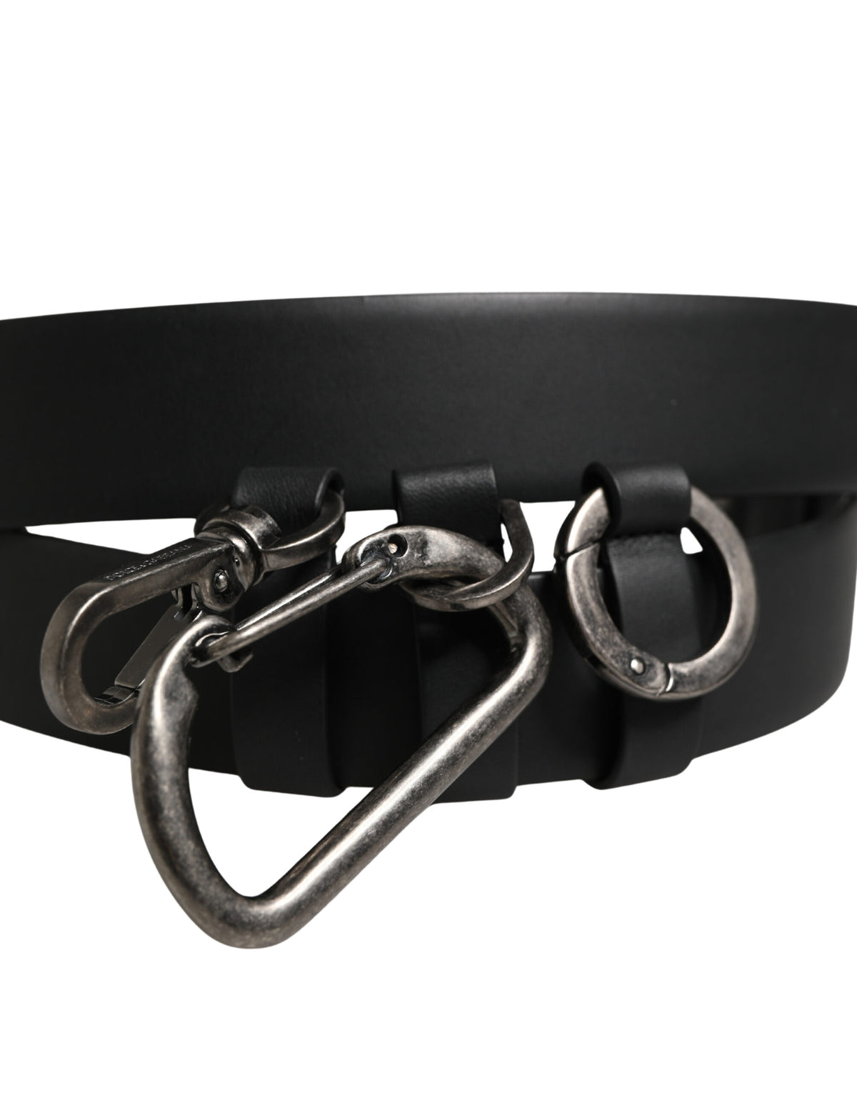 Ceinture Dolce &amp; Gabbana en cuir de veau noir avec boucle en métal argenté