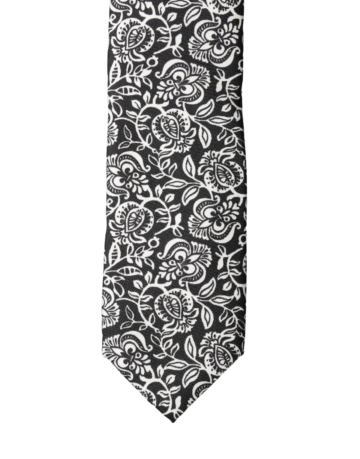Cravate ajustable en soie Dolce &amp; Gabbana noire et blanche à motif floral fantaisie