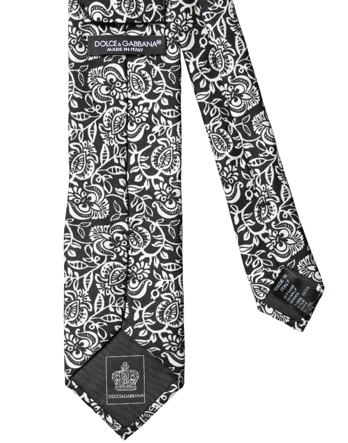 Cravate ajustable en soie Dolce &amp; Gabbana noire et blanche à motif floral fantaisie