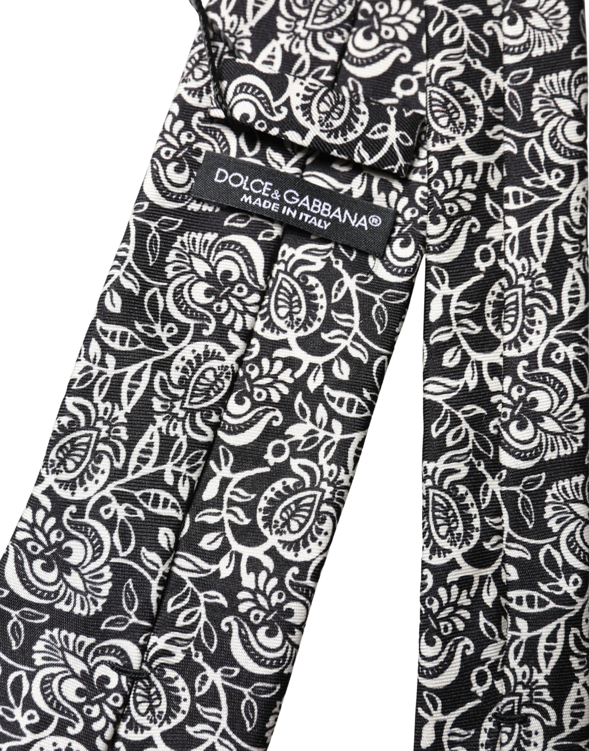 Cravate ajustable en soie Dolce &amp; Gabbana noire et blanche à motif floral fantaisie
