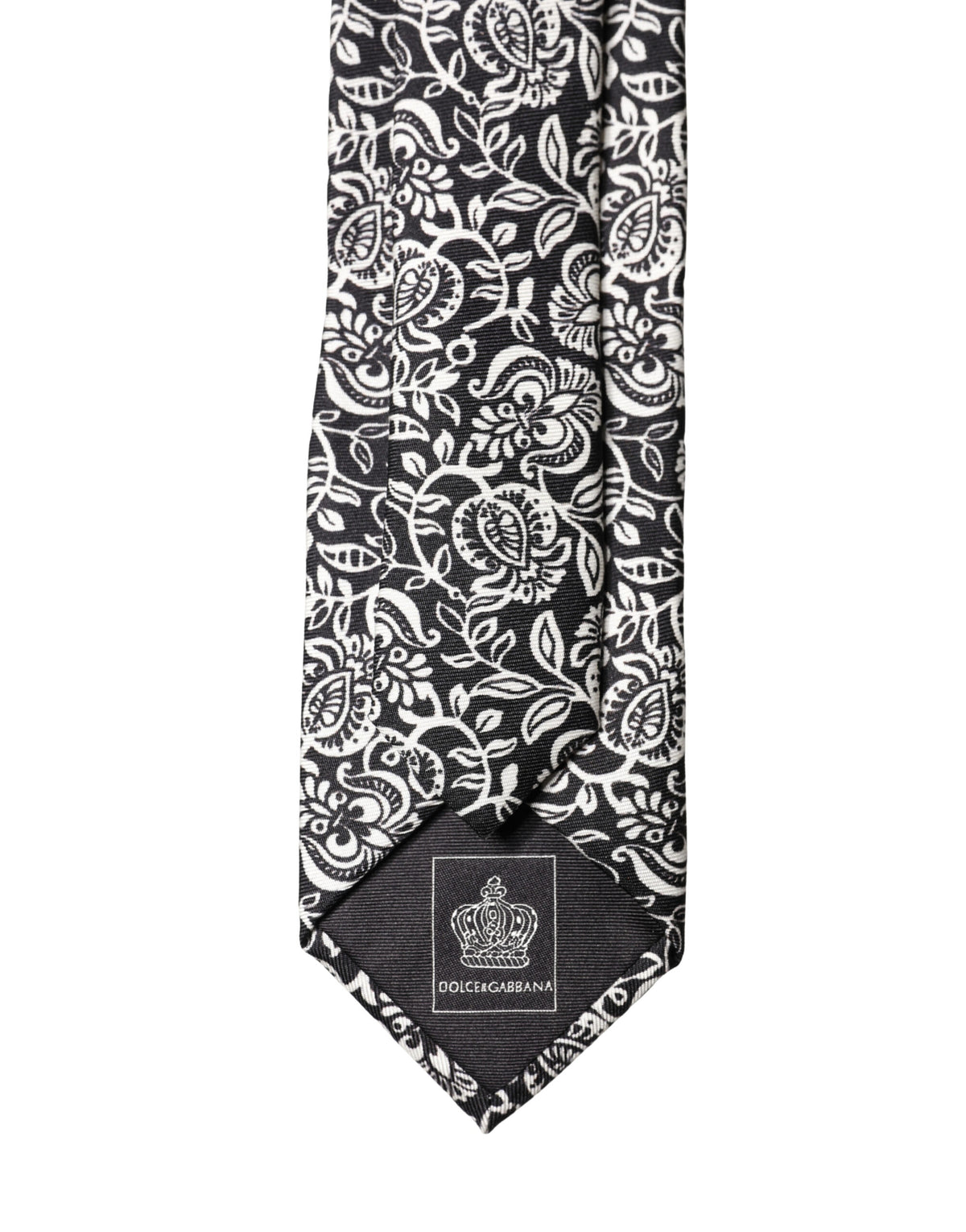 Cravate ajustable en soie Dolce &amp; Gabbana noire et blanche à motif floral fantaisie