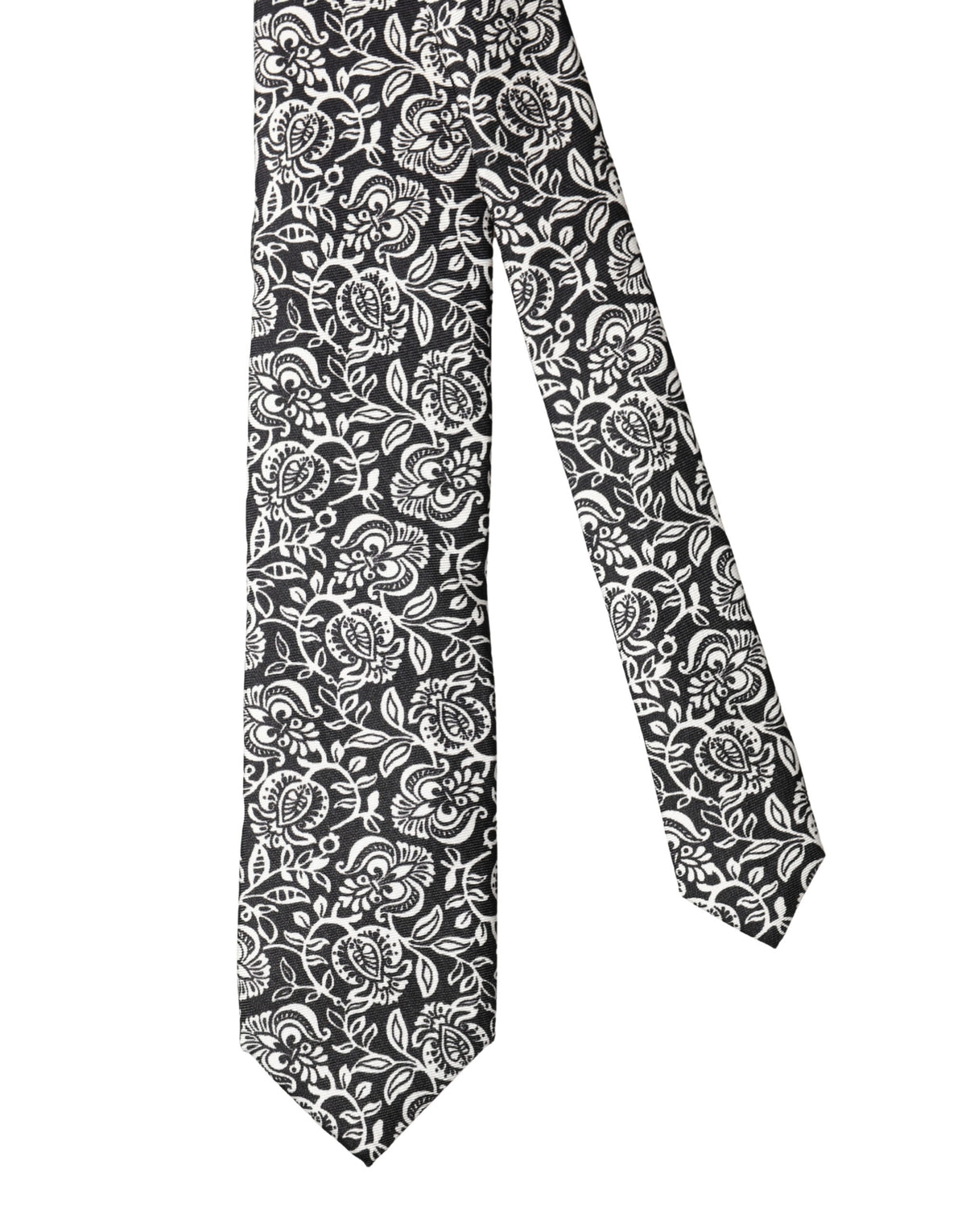 Cravate ajustable en soie Dolce &amp; Gabbana noire et blanche à motif floral fantaisie