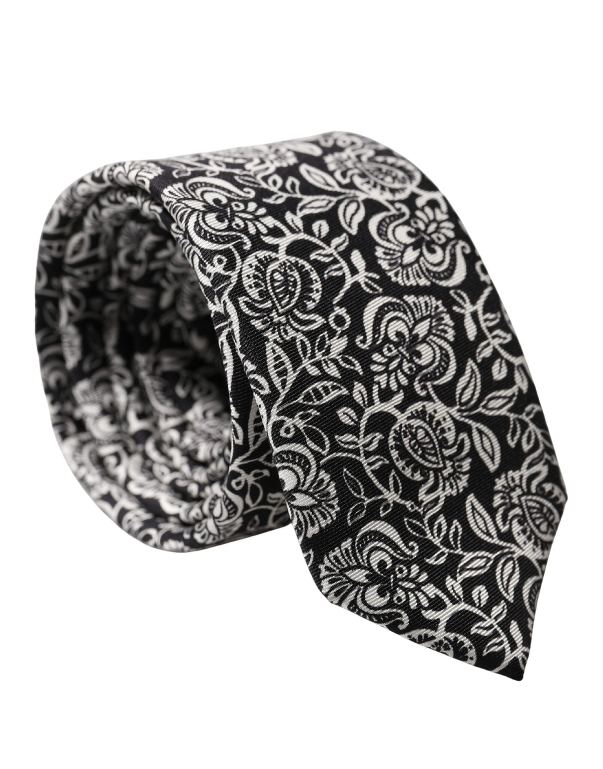Cravate ajustable en soie Dolce &amp; Gabbana noire et blanche à motif floral fantaisie