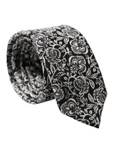 Cravate ajustable en soie Dolce &amp; Gabbana noire et blanche à motif floral fantaisie