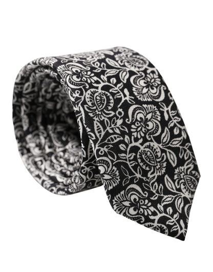 Cravate ajustable en soie Dolce &amp; Gabbana noire et blanche à motif floral fantaisie