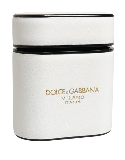 Dolce & Gabbana White Calf Leather Logo Print Flip Holder  Airpods Case