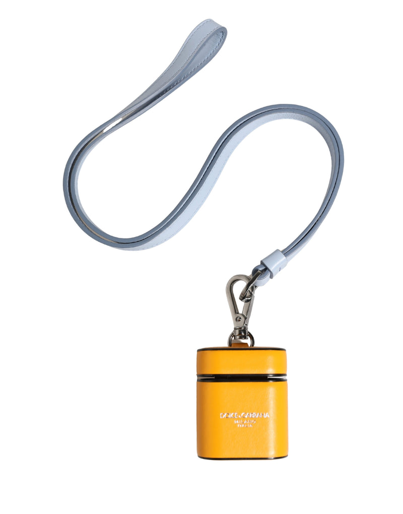 Dolce & Gabbana Yellow Calf Leather Logo Flip Holder for Airpods