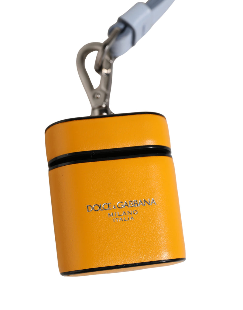 Dolce & Gabbana Yellow Calf Leather Logo Flip Holder for Airpods