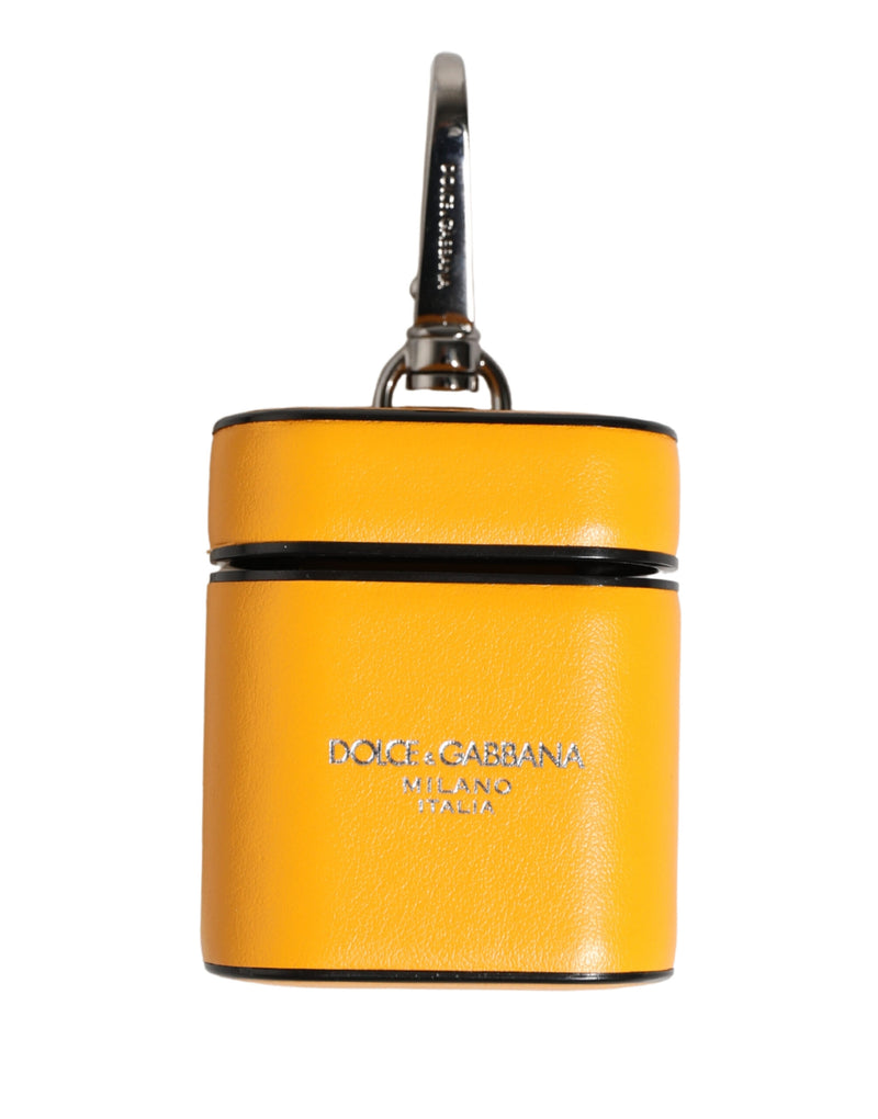 Dolce & Gabbana Yellow Calf Leather Logo Flip Holder for Airpods