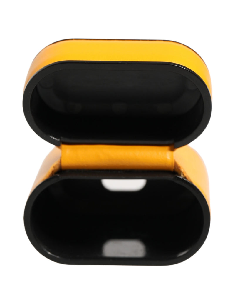 Dolce & Gabbana Yellow Calf Leather Logo Flip Holder for Airpods