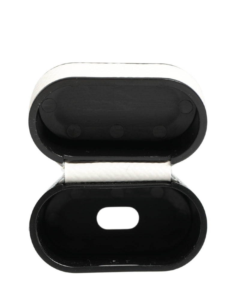 Dolce & Gabbana White Calf Leather Logo Flip Holder Strap Airpods Case