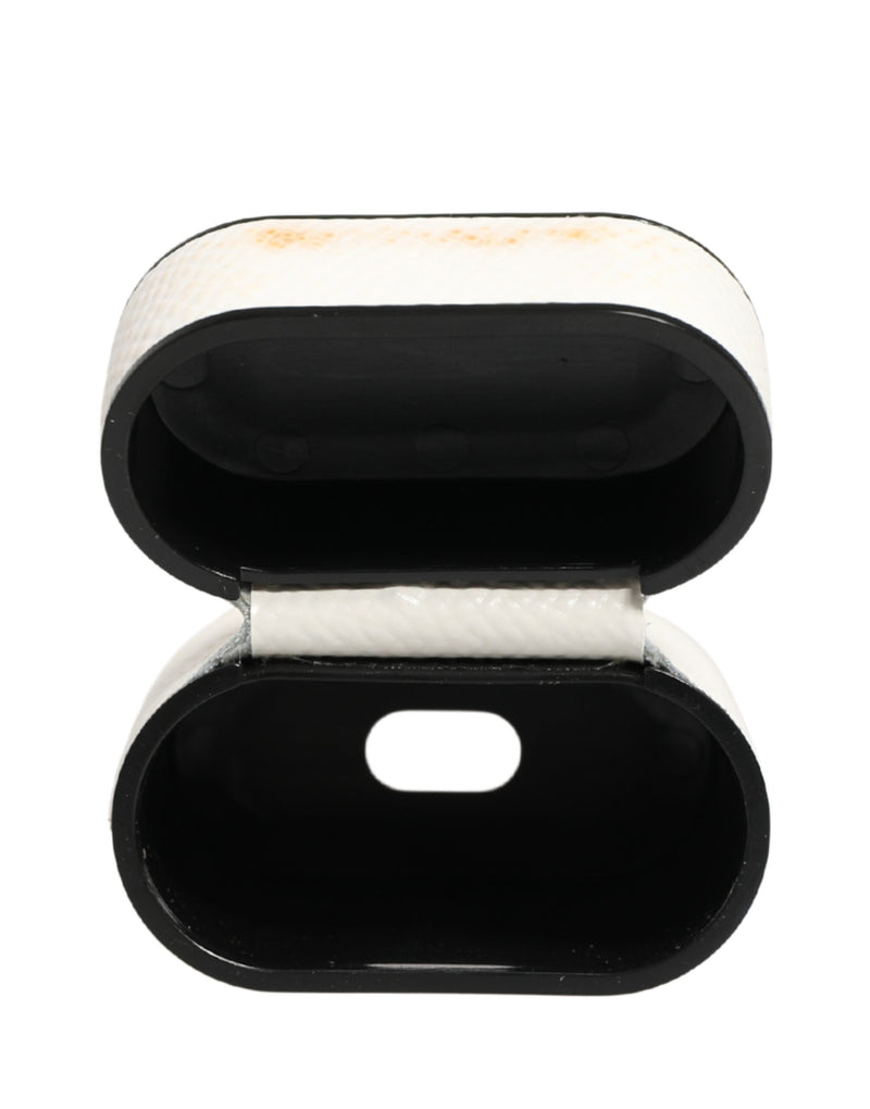 Dolce & Gabbana White Calf Leather Logo Flip Holder Strap Airpods Case