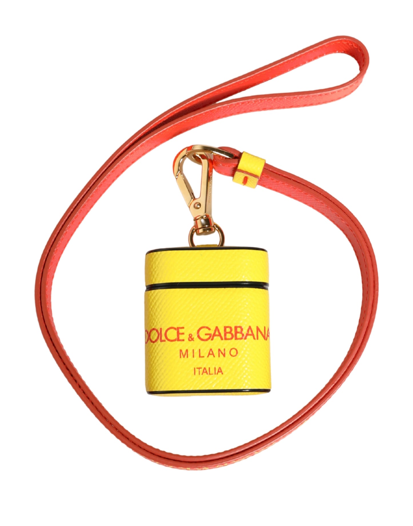 Dolce & Gabbana Yellow Calf Leather Logo Flip Holder Strap Airpods Case