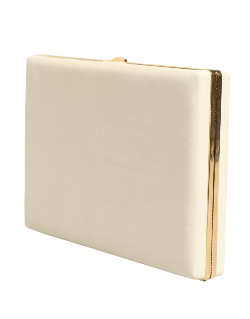 Dolce & Gabbana White Lambskin Leather Clutch Evening Purse