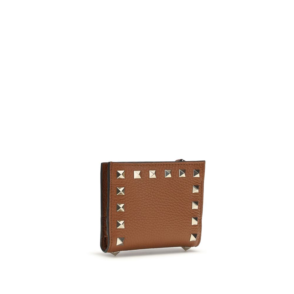 Valentino Garavani Brown Lamb Ovis Aries Wallet - Rockstud Design