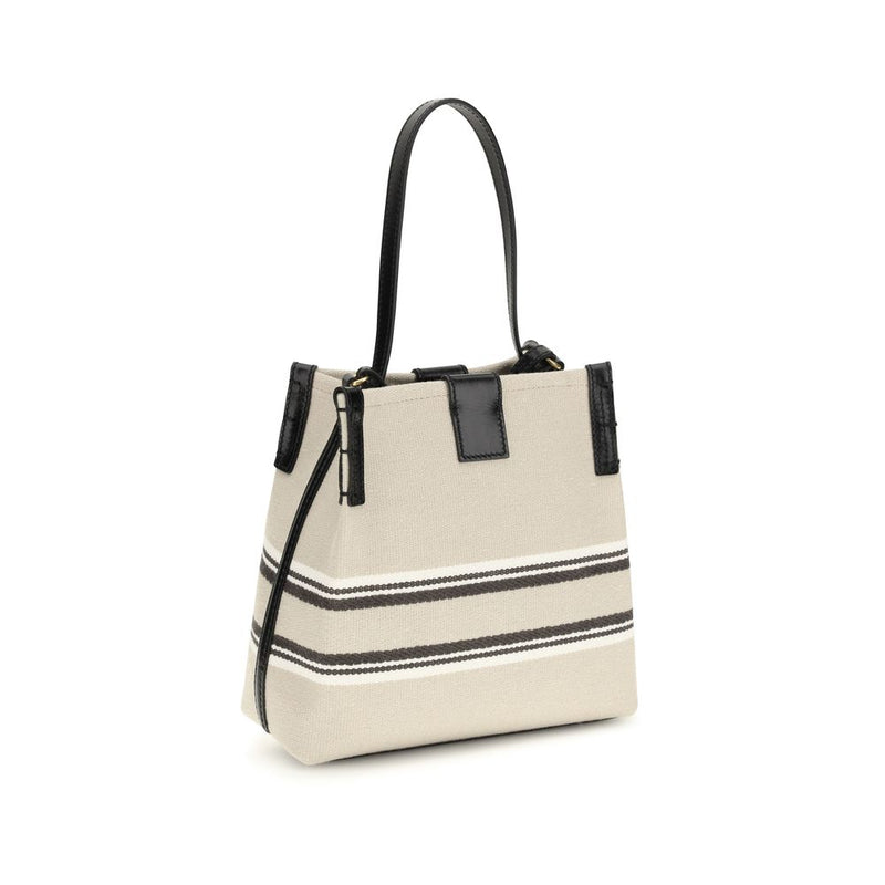 Balmain Release Bucket Bag - Elegant Beige Cotton Shoulder Bag