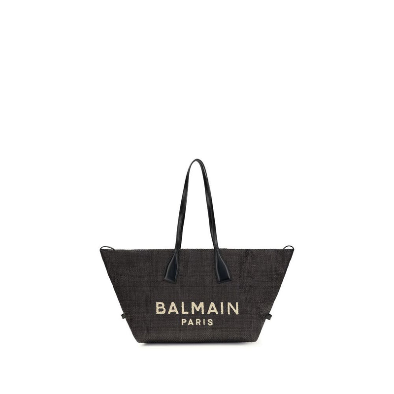 Balmain Black Raffia Track Shoulder Bag