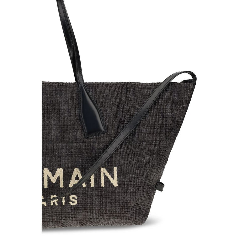 Balmain Black Raffia Track Shoulder Bag