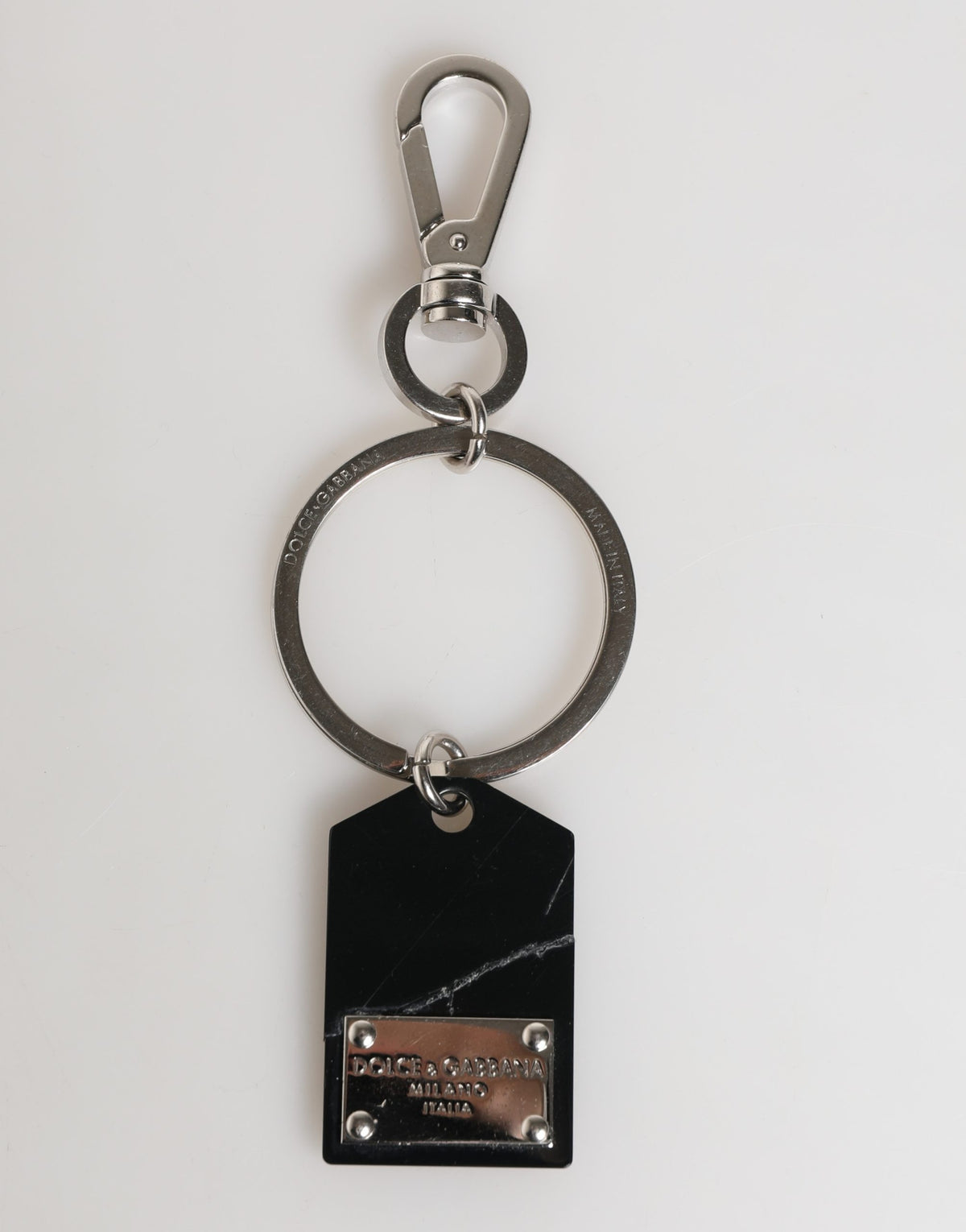 Dolce & Gabbana Black Silver Brass LogoPlaque Keyring