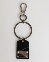 Dolce & Gabbana Black Silver Brass LogoPlaque Keyring