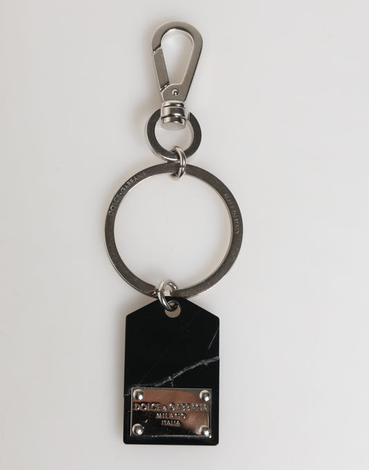 Dolce & Gabbana Black Silver Brass LogoPlaque Keyring