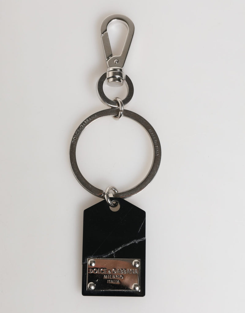 Dolce & Gabbana Black Silver Brass LogoPlaque Keyring