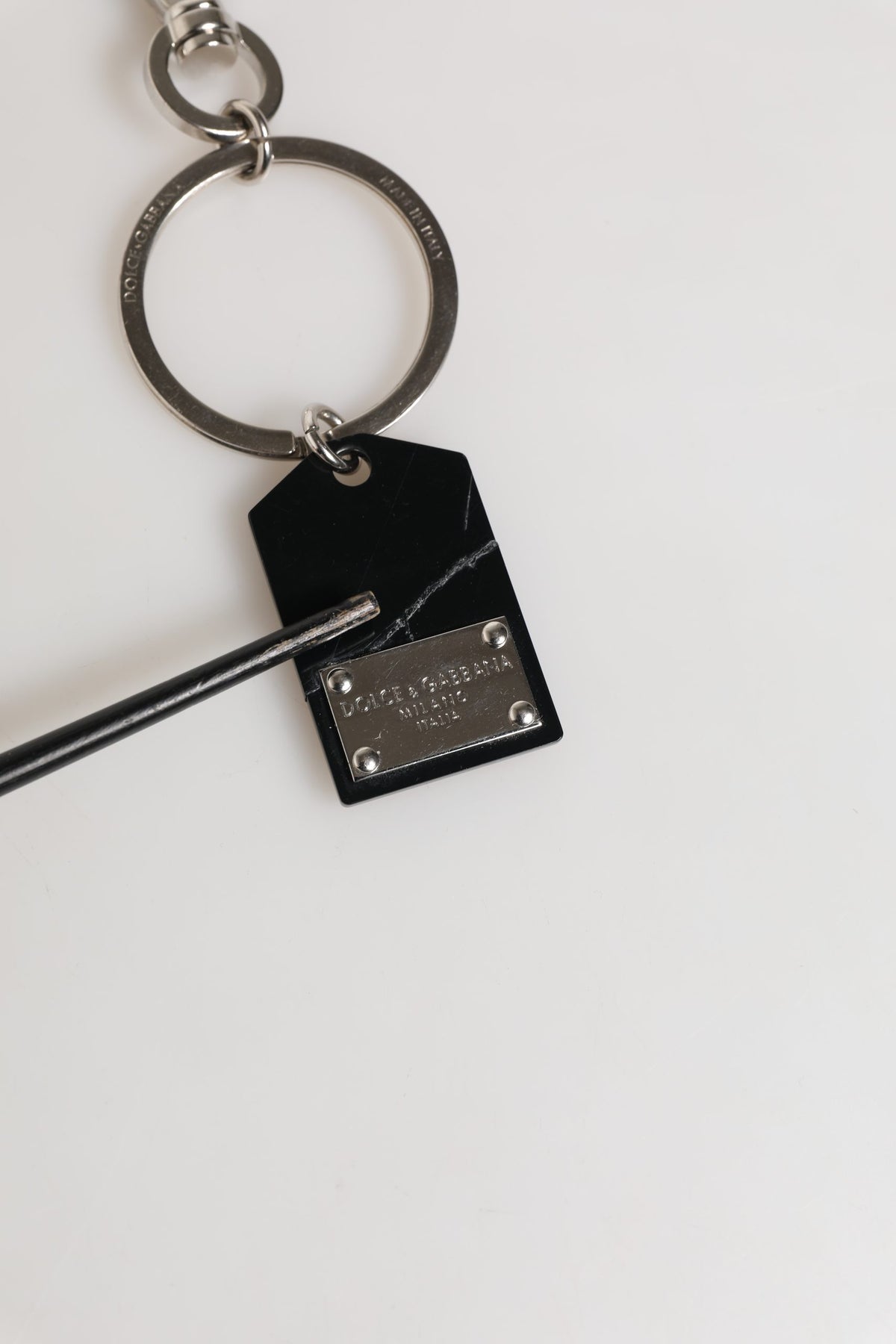 Dolce & Gabbana Black Silver Brass LogoPlaque Keyring