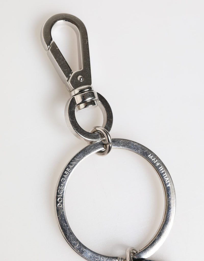 Dolce & Gabbana Black Silver Brass LogoPlaque Keyring