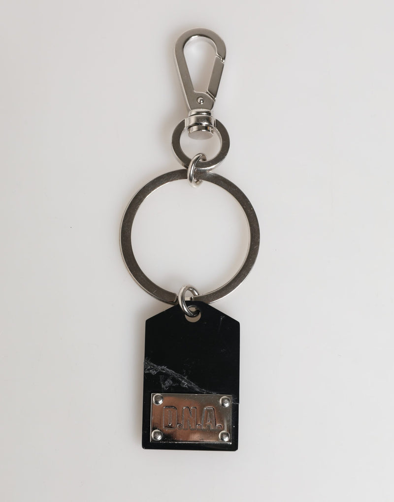 Dolce & Gabbana Black Silver Brass LogoPlaque Keyring