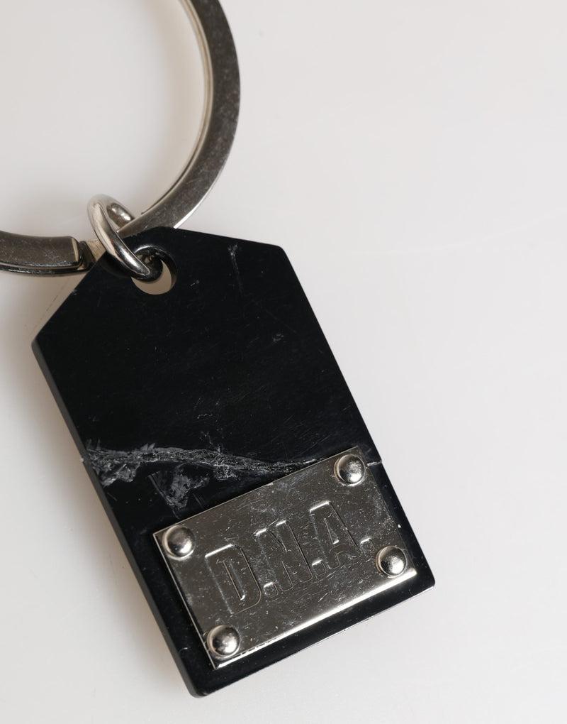 Dolce & Gabbana Black Silver Brass LogoPlaque Keyring