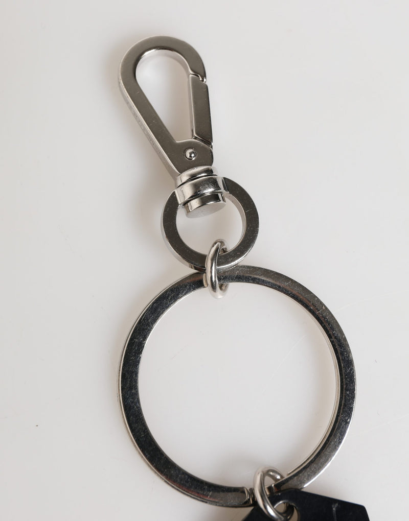 Dolce & Gabbana Black Silver Brass LogoPlaque Keyring