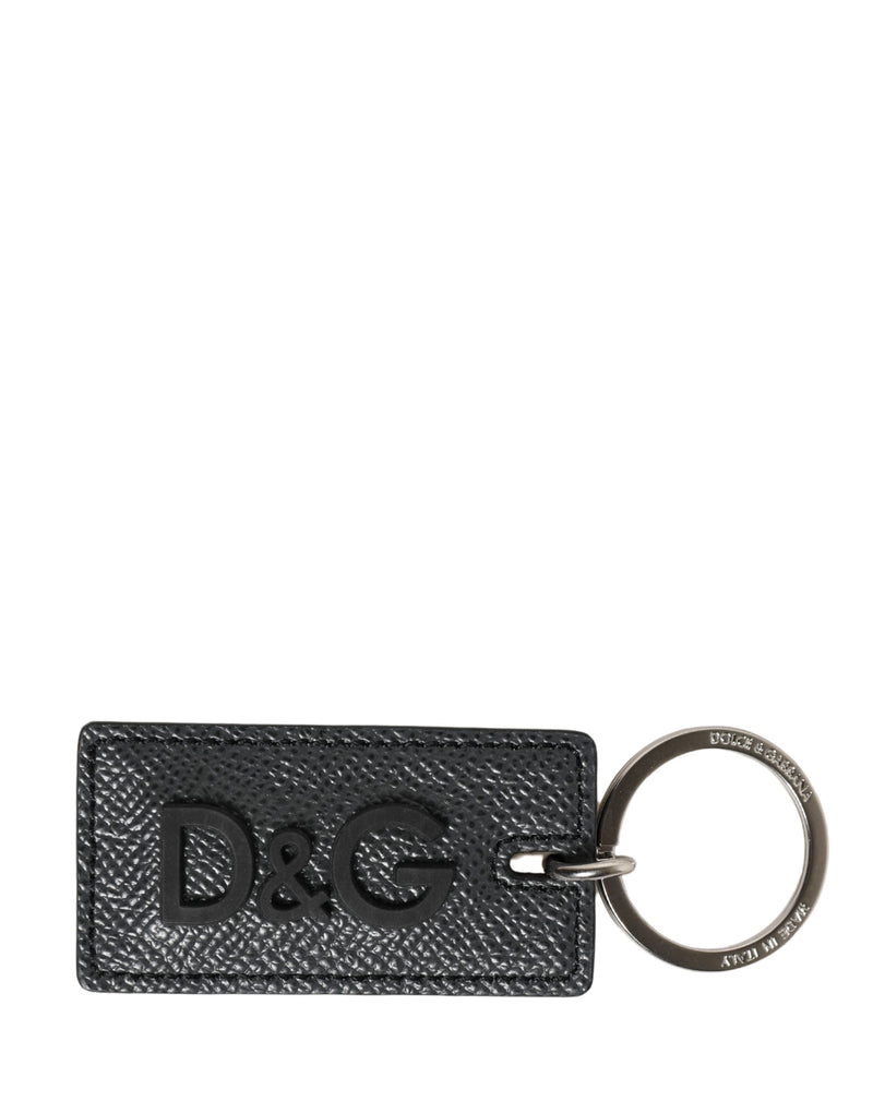 Dolce & Gabbana Black Calf Leather D&G Logo Keychain
