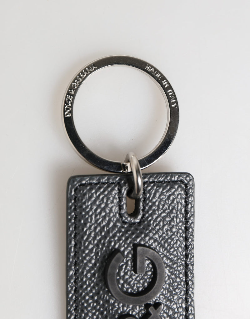 Dolce & Gabbana Black Calf Leather D&G Logo Keychain