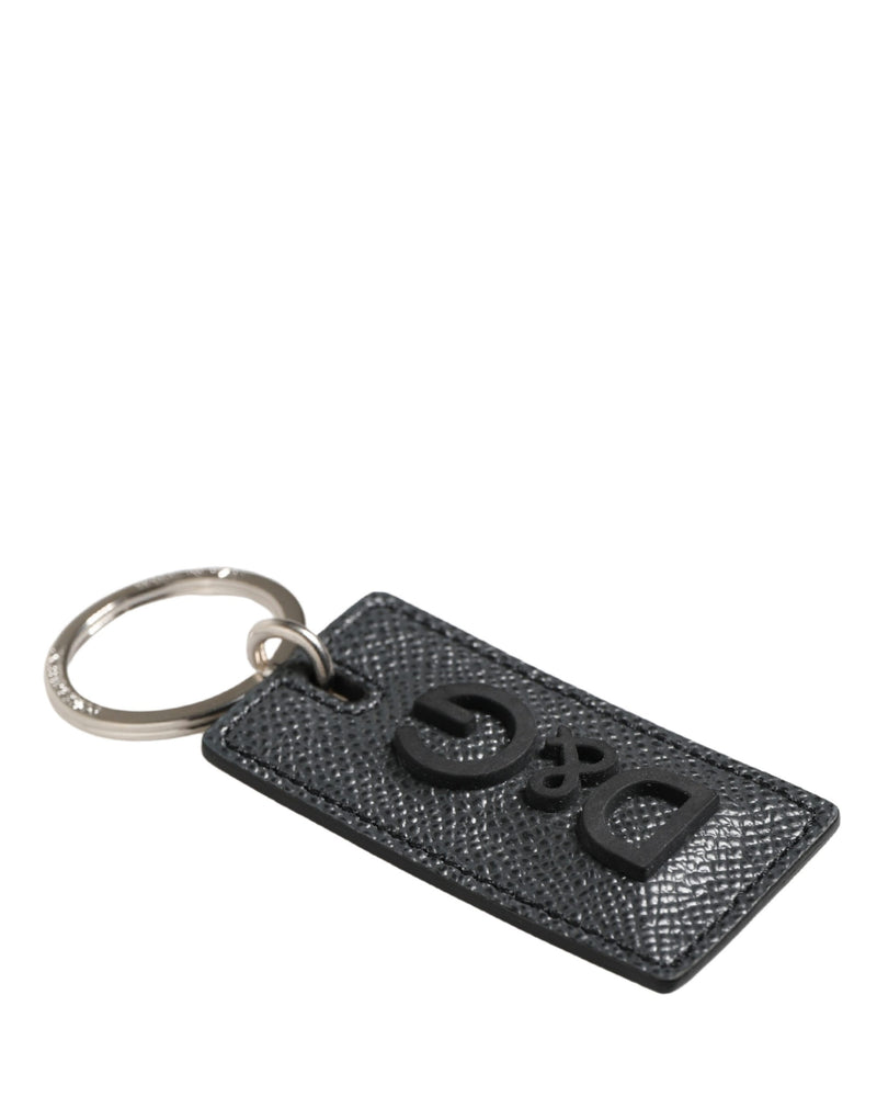 Dolce & Gabbana Black Calf Leather D&G Logo Keychain