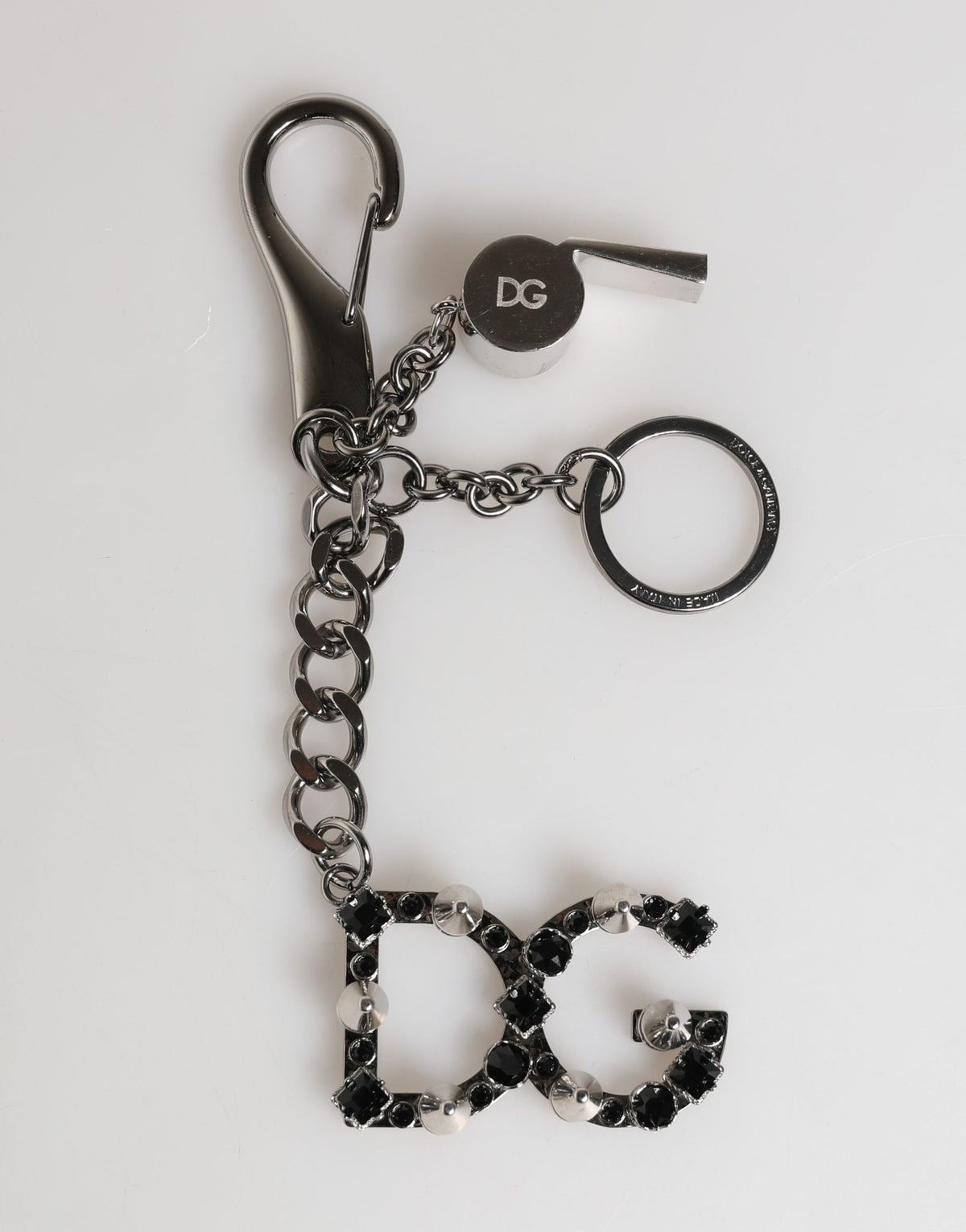 Dolce & Gabbana Silver Brass DG Logo Crystal Ring Keyring
