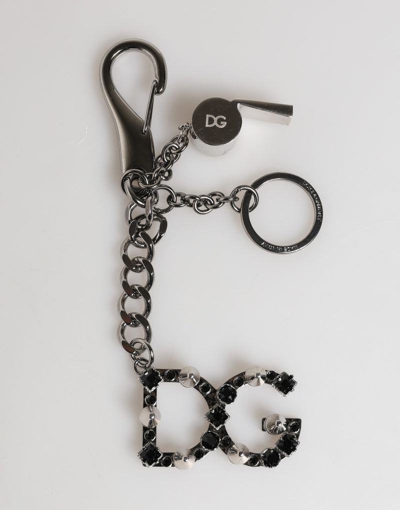 Dolce & Gabbana Silver Brass DG Logo Crystal Ring Keyring