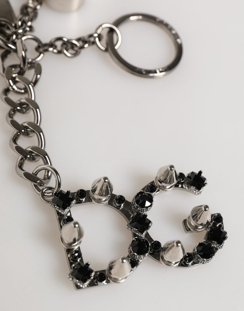 Dolce & Gabbana Silver Brass DG Logo Crystal Ring Keyring