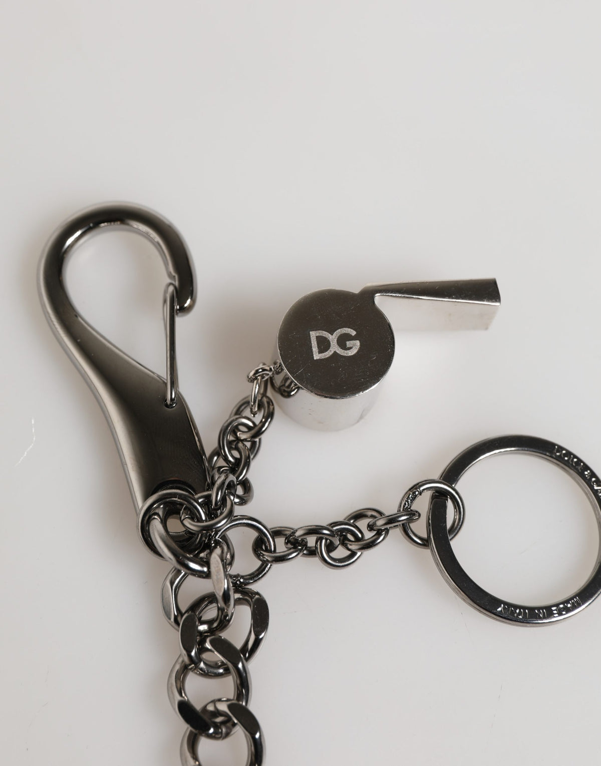 Dolce & Gabbana Silver Brass DG Logo Crystal Ring Keyring