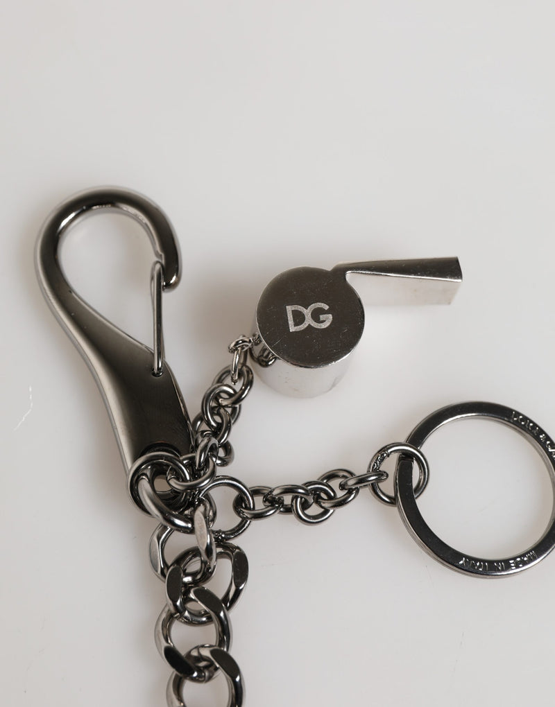 Dolce & Gabbana Silver Brass DG Logo Crystal Ring Keyring