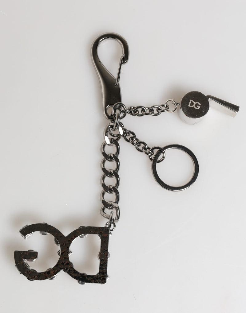 Dolce & Gabbana Silver Brass DG Logo Crystal Ring Keyring