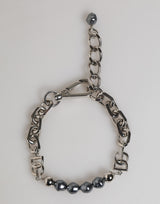 Bracelet Chaîne en Métal Argenté avec Perles Grises - Dolce & Gabbana