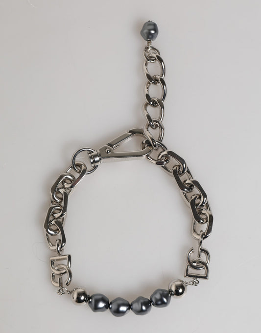 Bracelet Chaîne en Métal Argenté avec Perles Grises - Dolce & Gabbana
