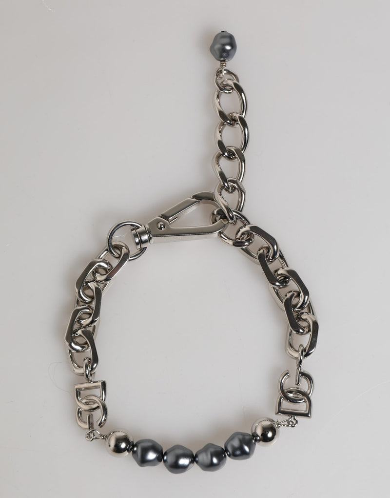 Bracelet Chaîne en Métal Argenté avec Perles Grises - Dolce & Gabbana