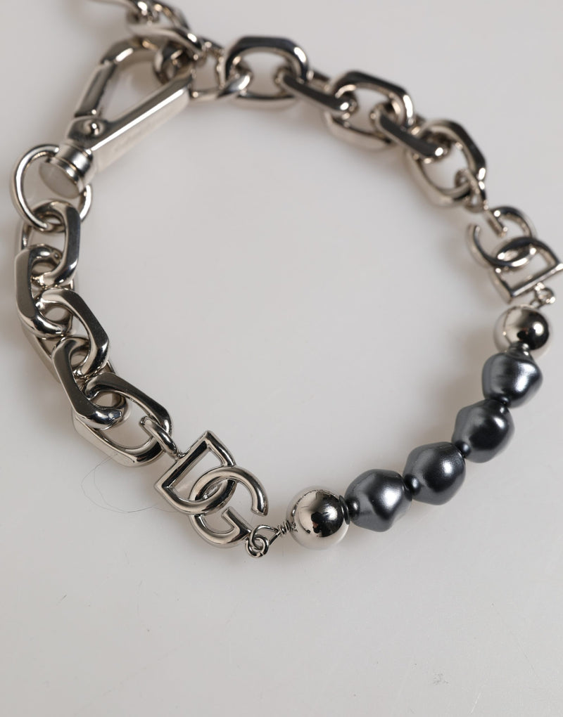 Bracelet Chaîne en Métal Argenté avec Perles Grises - Dolce & Gabbana