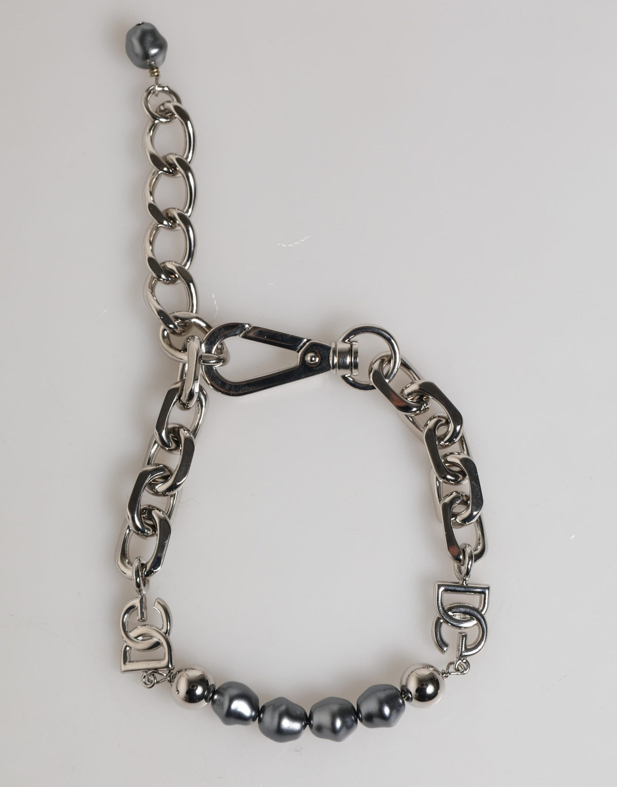 Bracelet Chaîne en Métal Argenté avec Perles Grises - Dolce & Gabbana