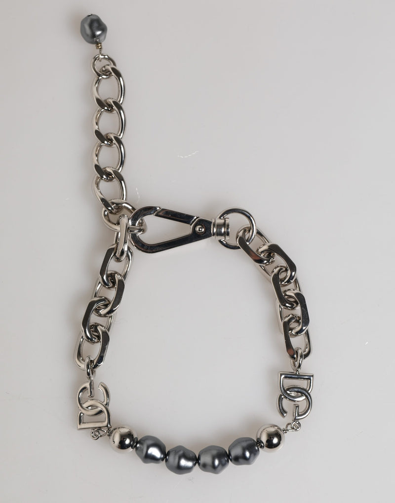 Bracelet Chaîne en Métal Argenté avec Perles Grises - Dolce & Gabbana
