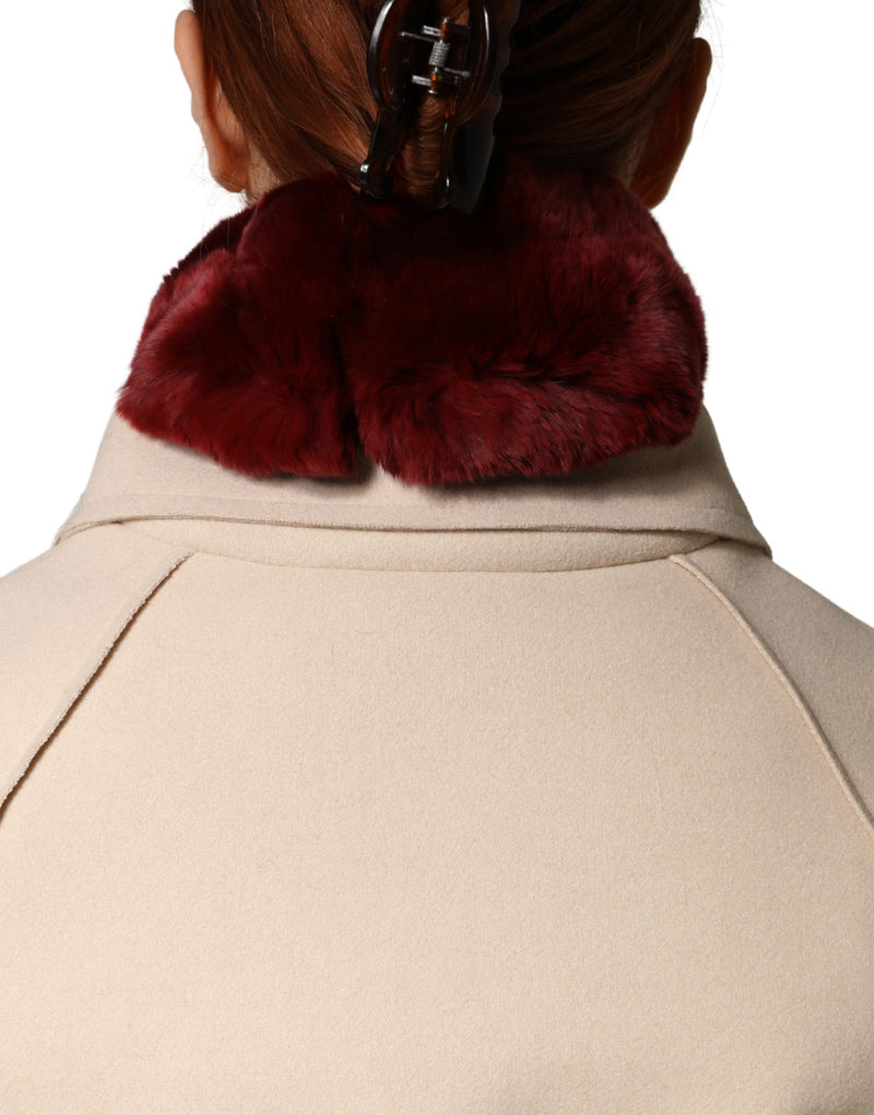 Dolce & Gabbana Red Lamb Fur Collar Neck Wrap Scarf